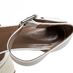 Hermes White Textured Leather Ilana Espadrille Wedge Sandals Size 39