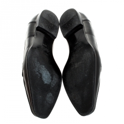 Pre Owned Hermes Black Leather Silver H Logo Loafers Size 39.5
