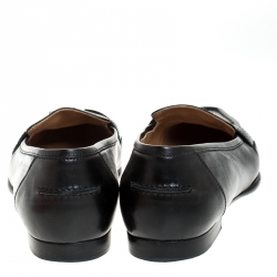 Pre Owned Hermes Black Leather Silver H Logo Loafers Size 39.5