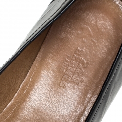 Pre Owned Hermes Black Leather Silver H Logo Loafers Size 39.5