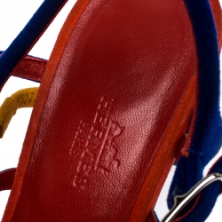 Hermes Multicolor Suede Oracle Block Heel Ankle Strap Sandals Size 38