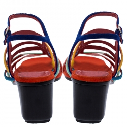 Hermes Multicolor Suede Oracle Block Heel Ankle Strap Sandals Size 38