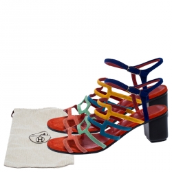 Hermes Multicolor Suede Oracle Block Heel Ankle Strap Sandals Size 38