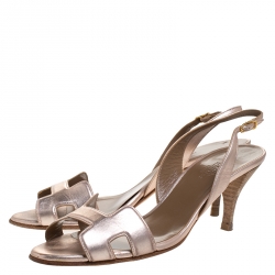 Hermes Metallic Bronze Leather Night Slingback Sandals Size 39