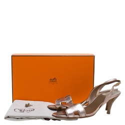 Hermes Metallic Bronze Leather Night Slingback Sandals Size 39