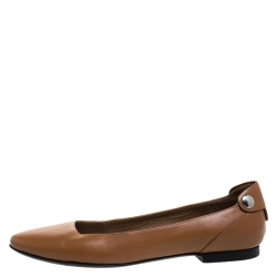 Pre Owned Hermes Brown Leather Ballet Flats Size 38.5