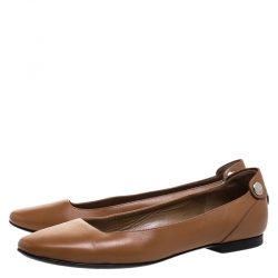 Pre Owned Hermes Brown Leather Ballet Flats Size 38.5