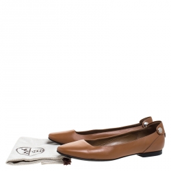 Pre Owned Hermes Brown Leather Ballet Flats Size 38.5