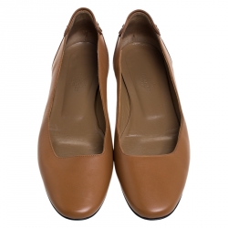 Pre Owned Hermes Brown Leather Ballet Flats Size 38.5