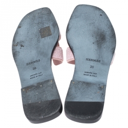 Hermes Blush Pink Crystal Suede Oran Flat Slides Size 38