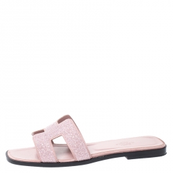 Hermes Blush Pink Crystal Suede Oran Flat Slides Size 38