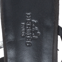 Hermes Metallic Silver Leather And Black Suede Chaine D'ancre Flat Sandals Size 37