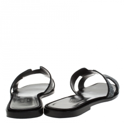 Pre Owned Hermes Black Crystal Suede Oran Flat Slides Size 40.5