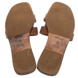 Hermes Brown Leather Oran Flat Slides Size 38