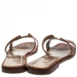 Hermes Brown Leather Oran Flat Slides Size 38