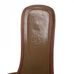 Hermes Brown Leather Oran Flat Slides Size 38