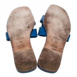 Hermes Blue Leather Oran Flat Slides Size 39