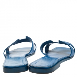 Hermes Blue Leather Oran Flat Slides Size 39