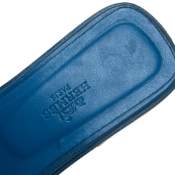 Hermes Blue Leather Oran Flat Slides Size 39