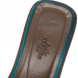 مملوكة مسبقًا Hermes Turquoise Leather Oran Slide Sandals Size 40