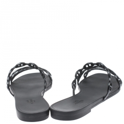 Hermes Black Rubber D'ancre Chaine Rivage Flats Size 40