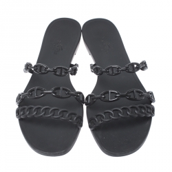 Hermes Black Rubber D'ancre Chaine Rivage Flats Size 40