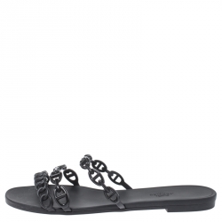 Hermes Black Rubber D'ancre Chaine Rivage Flats Size 40