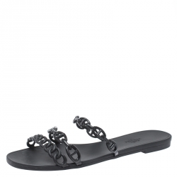 Hermes Black Rubber D'ancre Chaine Rivage Flats Size 40