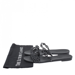 Hermes Black Rubber D'ancre Chaine Rivage Flats Size 40