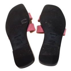 Pre Owned Hermes Pink Lizard Oran Slide Flats Size 39.5