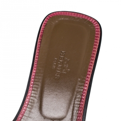 Pre Owned Hermes Pink Lizard Oran Slide Flats Size 39.5
