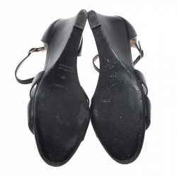 Hermes Black Leather Legend Wedge Ankle Strap Sandals Size 40