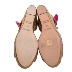 Hermes Multicolor Woven Leather Espadrille Wedge Ankle Strap Sandals Size 40
