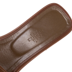 مملوكة مسبقًا Hermes Brown Leather Oran Flat Slides Size 38