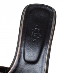 Hermes Metallic Grey Leather Oran Flat Slides 39