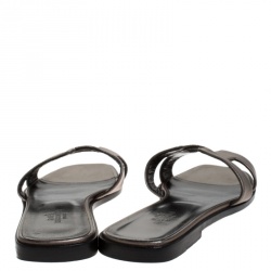 Hermes Metallic Grey Leather Oran Flat Slides 39