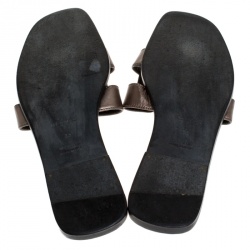 Hermes Metallic Grey Leather Oran Flat Slides 39