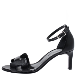 Hermes Black Leather Premiere Ankle Strap Sandals Size 36