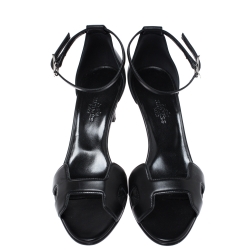 Hermes Black Leather Premiere Ankle Strap Sandals Size 36