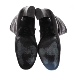 Hermes Black Leather Nadia Block Heel Ankle Boots Size 38.5