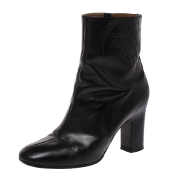 Hermes Black Leather Nadia Block Heel Ankle Boots Size 38.5