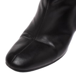Hermes Black Leather Nadia Block Heel Ankle Boots Size 38.5