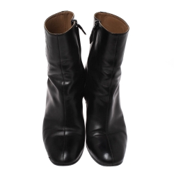 Hermes Black Leather Nadia Block Heel Ankle Boots Size 38.5