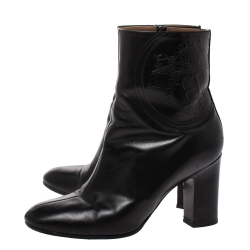 Hermes Black Leather Nadia Block Heel Ankle Boots Size 38.5