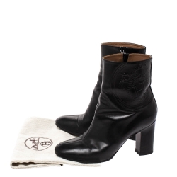 Hermes Black Leather Nadia Block Heel Ankle Boots Size 38.5