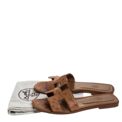 Hermes Brown Ostrich Leather Oran Sandals Size 39