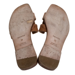 Hermes Brown Ostrich Leather Oran Sandals Size 39
