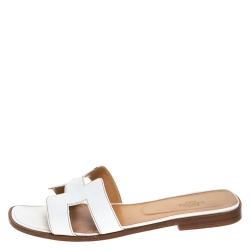 Hermes White Leather Oran Slide Sandals Size 40.5