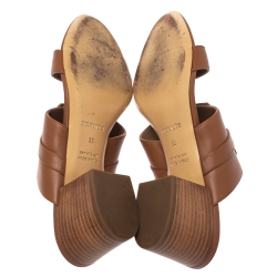 Hermes Brown Leather Ovation Slide Sandals Size 39