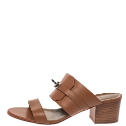 Hermes Brown Leather Ovation Slide Sandals Size 39